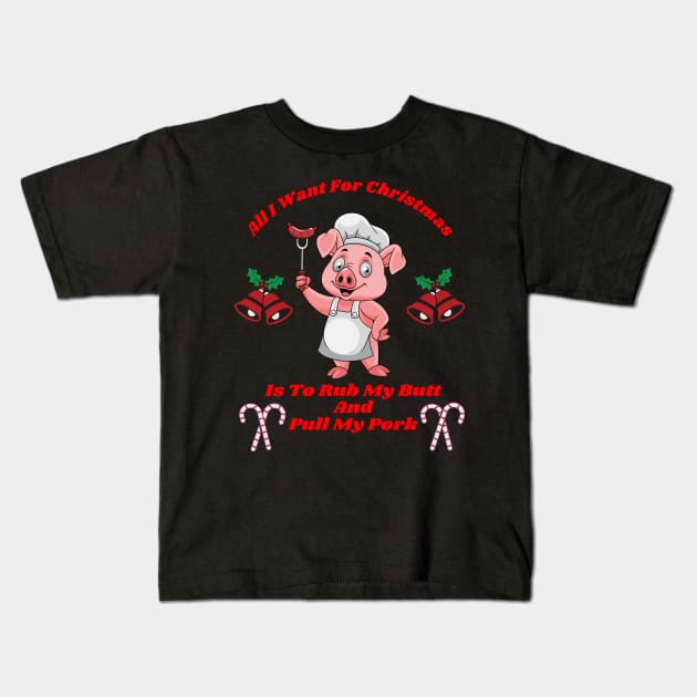 Piggy Perfect Christmas: Rubbin' Butts and Pullin' Pork Kids T-Shirt by Deckacards